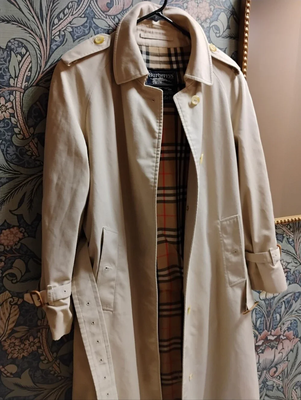 Vintage Burberry Cream/Tan Long Trench Coat with Signature Check Lining - Picture 2 of 14